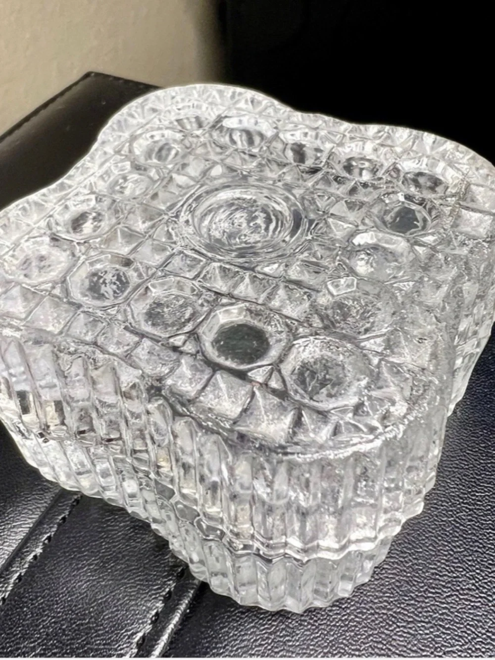 Vintage Square Cut Glass Jewelry Trinket Vanity Ring Box 2 ½”